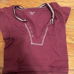 Free People Burgundy Ribbed Top